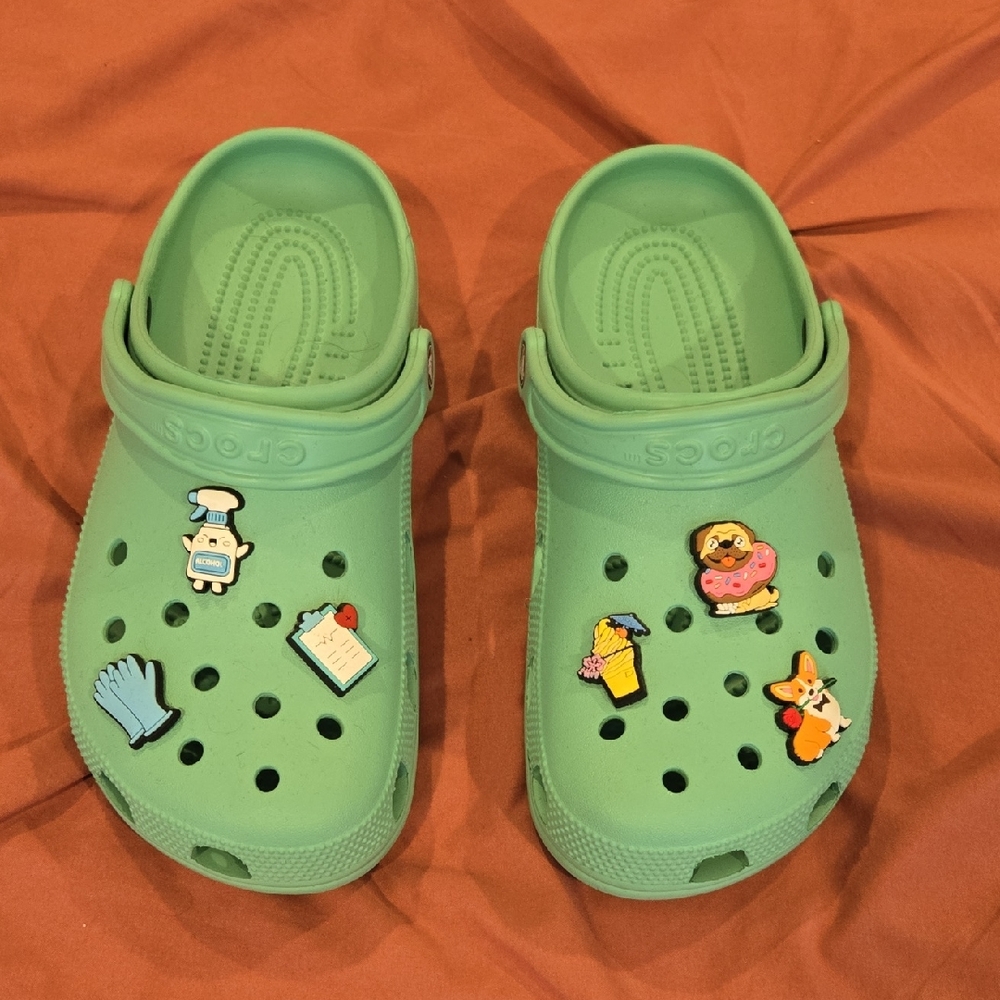 CROCS Green Sandals with Playful Charms